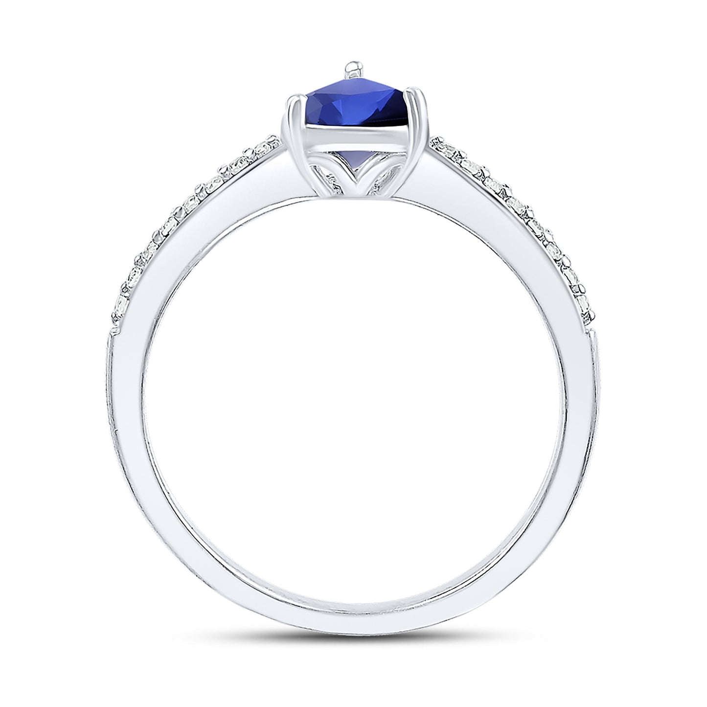 14K WHITE GOLD LAB SAPPHIRE 0.10 CTW DIAMOND RING