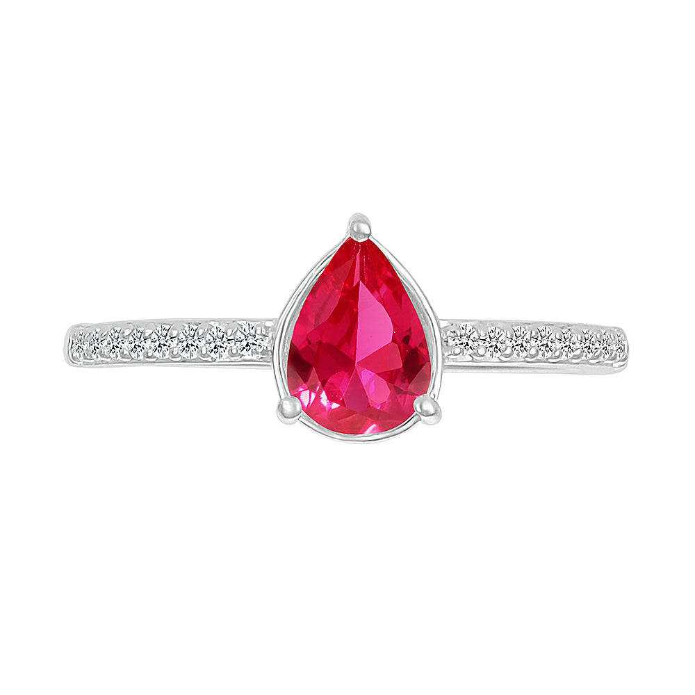 14K WHITE GOLD LAB CREATED RUBY 0.10CTW DIAMOND RING