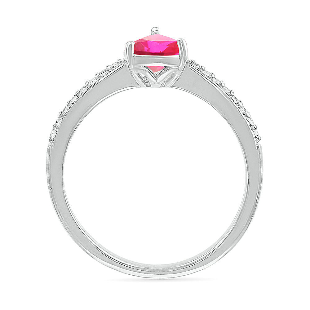 14K WHITE GOLD LAB CREATED RUBY 0.10CTW DIAMOND RING