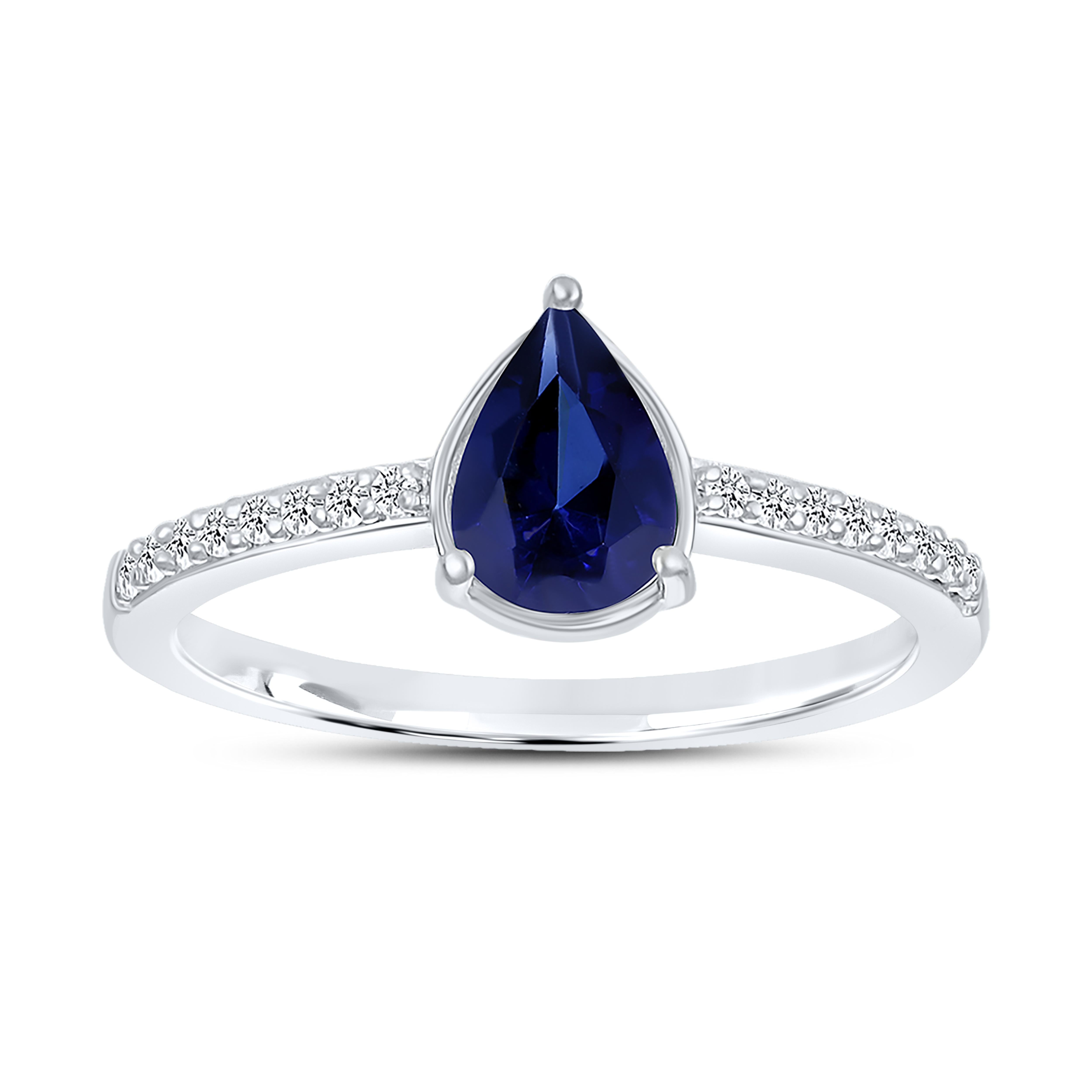14K WHITE GOLD LAB SAPPHIRE 0.10 CTW DIAMOND RING
