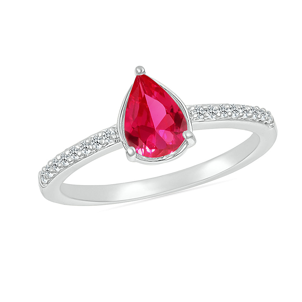 14K WHITE GOLD LAB CREATED RUBY 0.10CTW DIAMOND RING