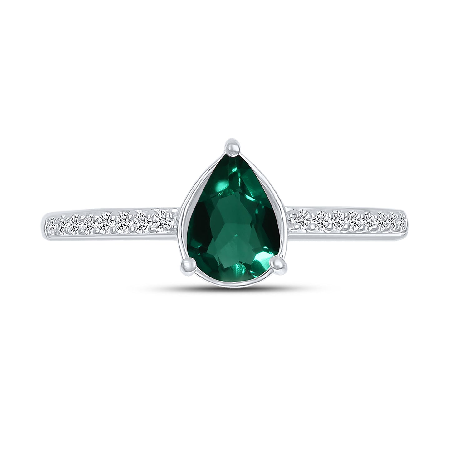 14K WHITE GOLD LAB CREATED EMERALD 0.10 CTW DIAMOND RING