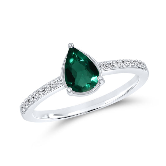 14K WHITE GOLD LAB CREATED EMERALD 0.10 CTW DIAMOND RING