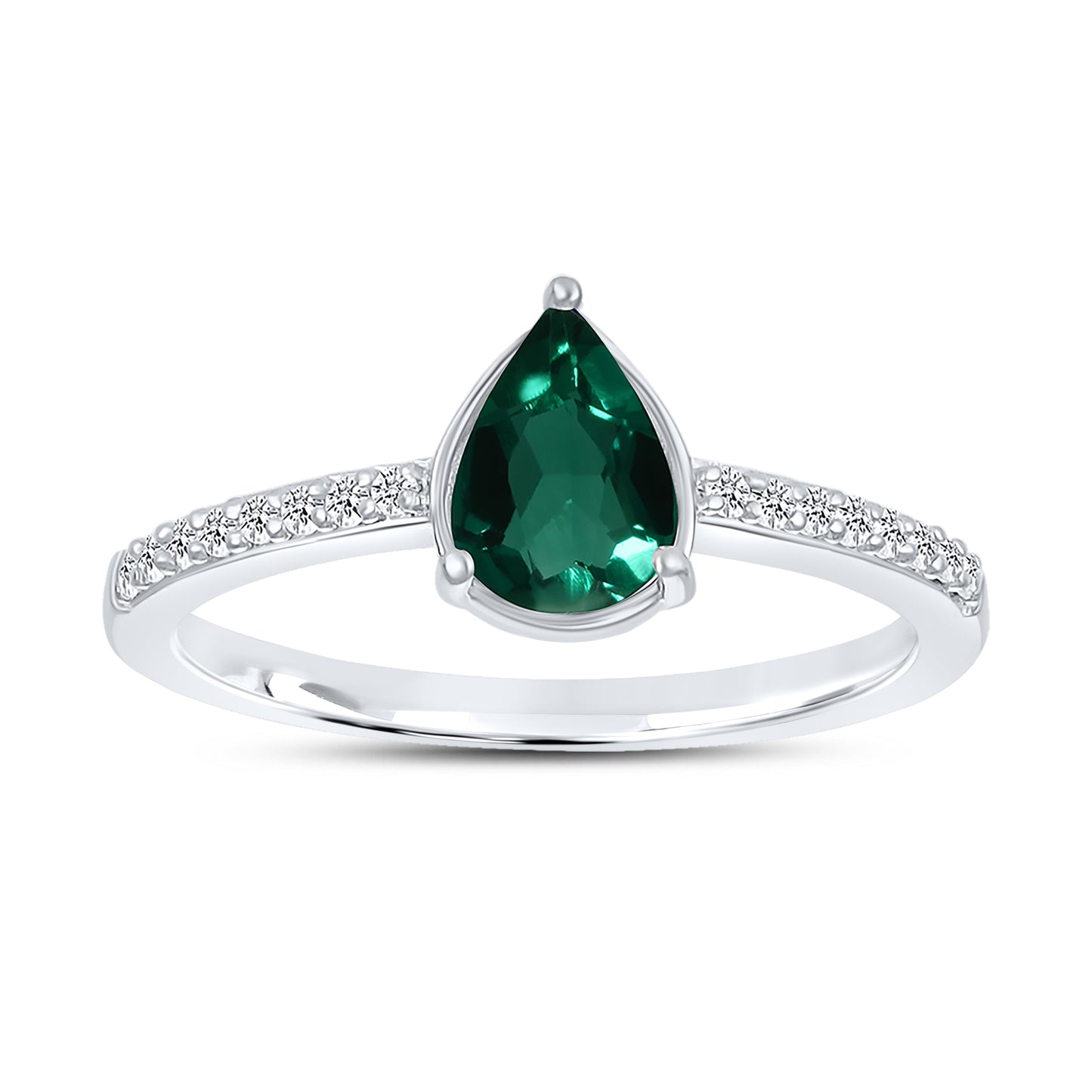 14K WHITE GOLD LAB CREATED EMERALD 0.10 CTW DIAMOND RING