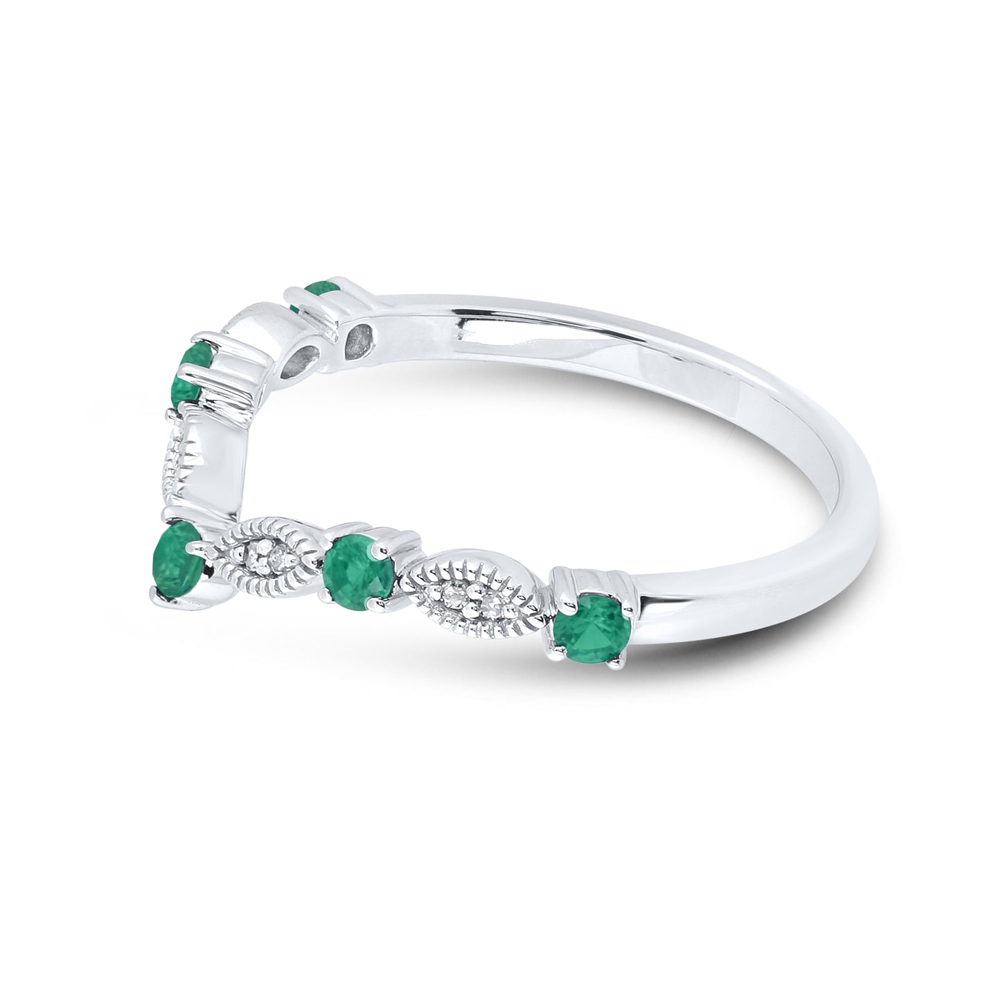 14K WHITE GOLD LAB CREATED EMERALD 0.03 CTW DIAMOND RING