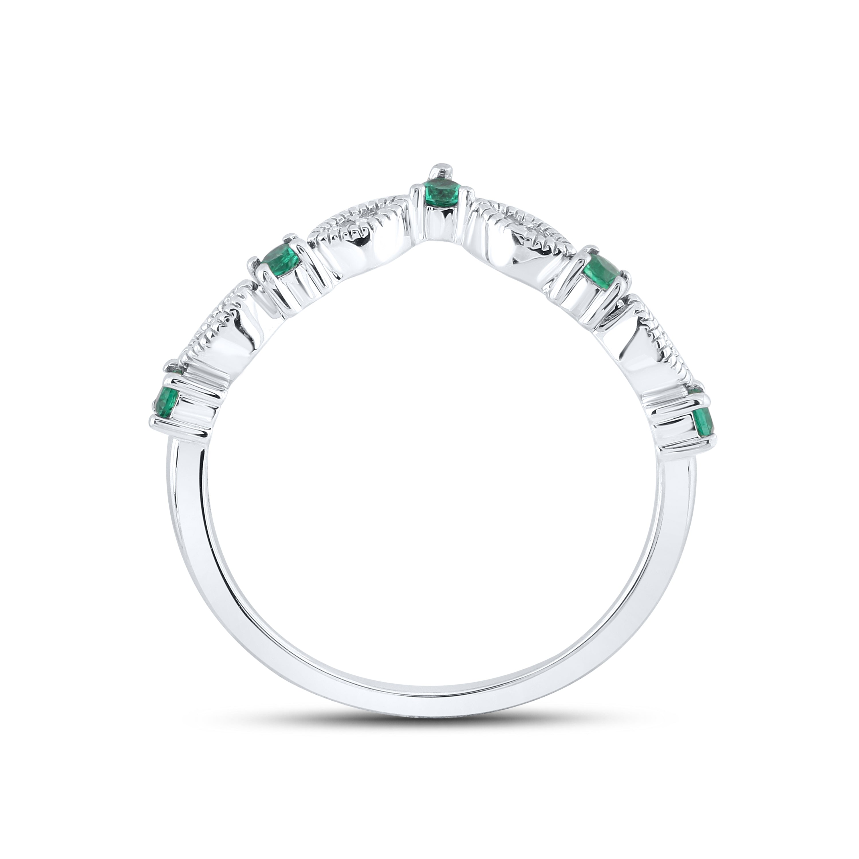 14K WHITE GOLD LAB CREATED EMERALD 0.03 CTW DIAMOND RING