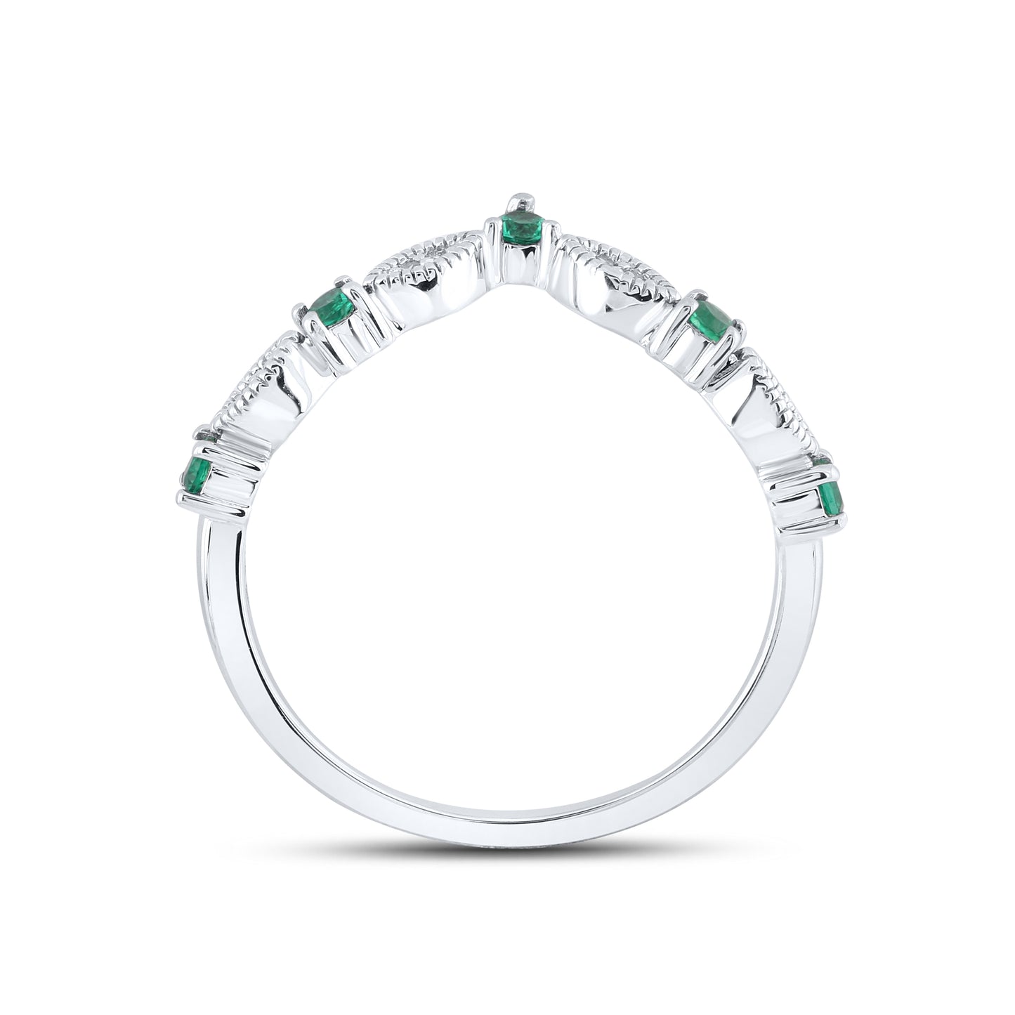 14K WHITE GOLD LAB CREATED EMERALD 0.03 CTW DIAMOND RING