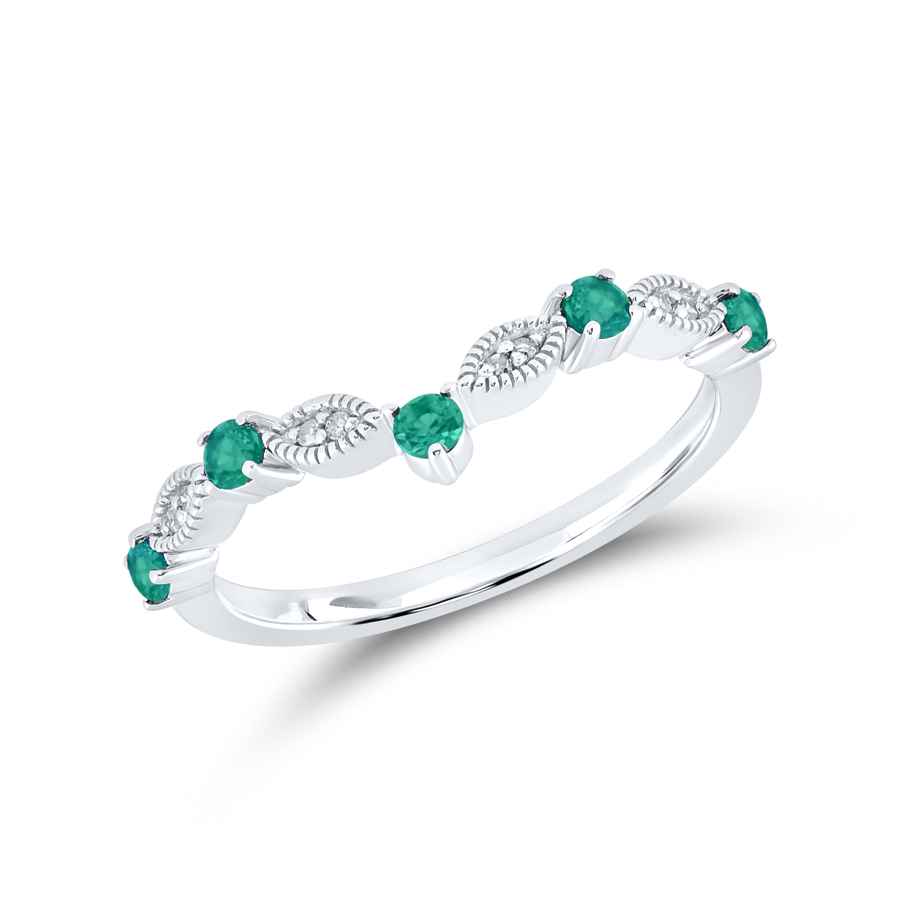14K WHITE GOLD LAB CREATED EMERALD 0.03 CTW DIAMOND RING