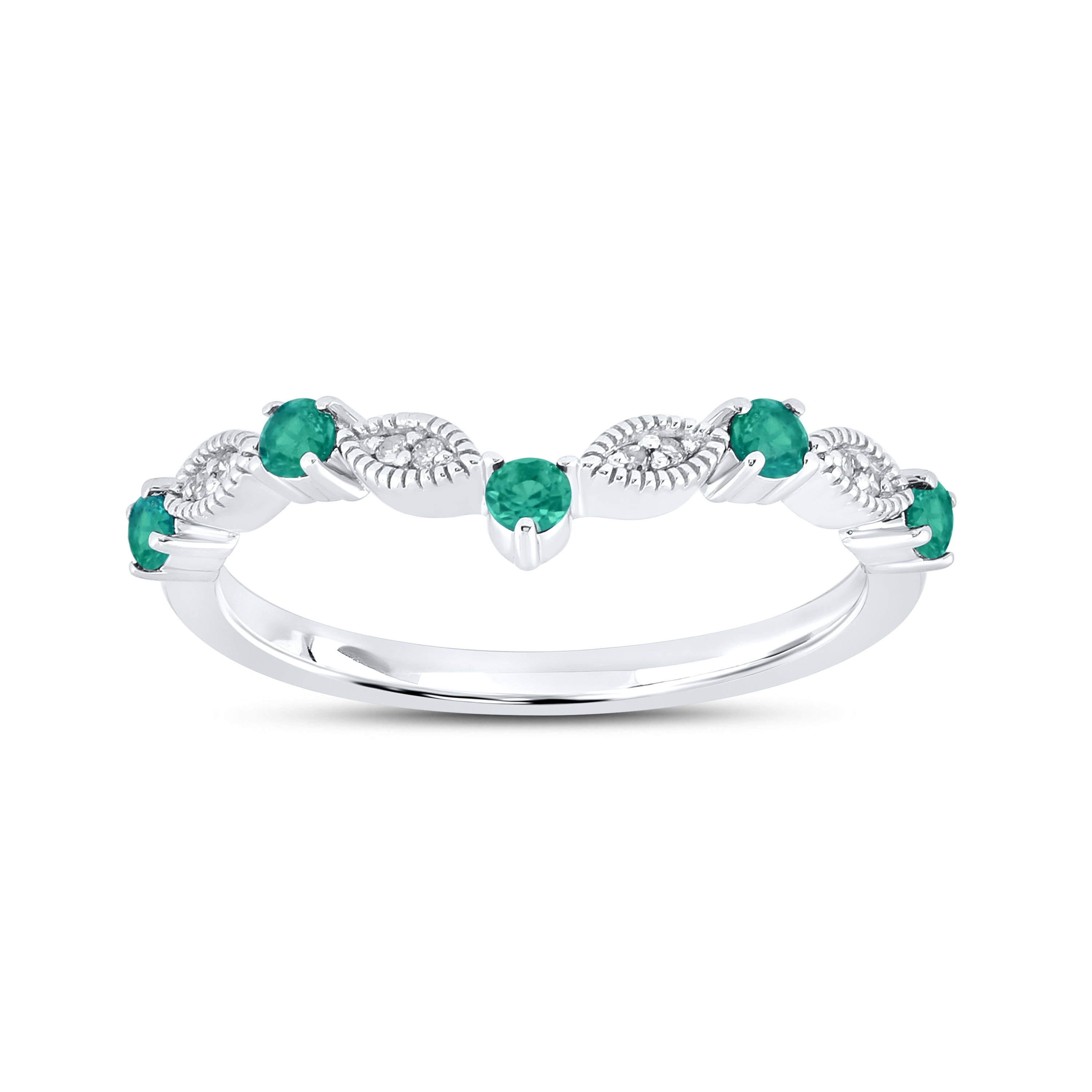 14kt White Gold 0.23 CTW Natural Diamond with Lab Created Emerald Ring