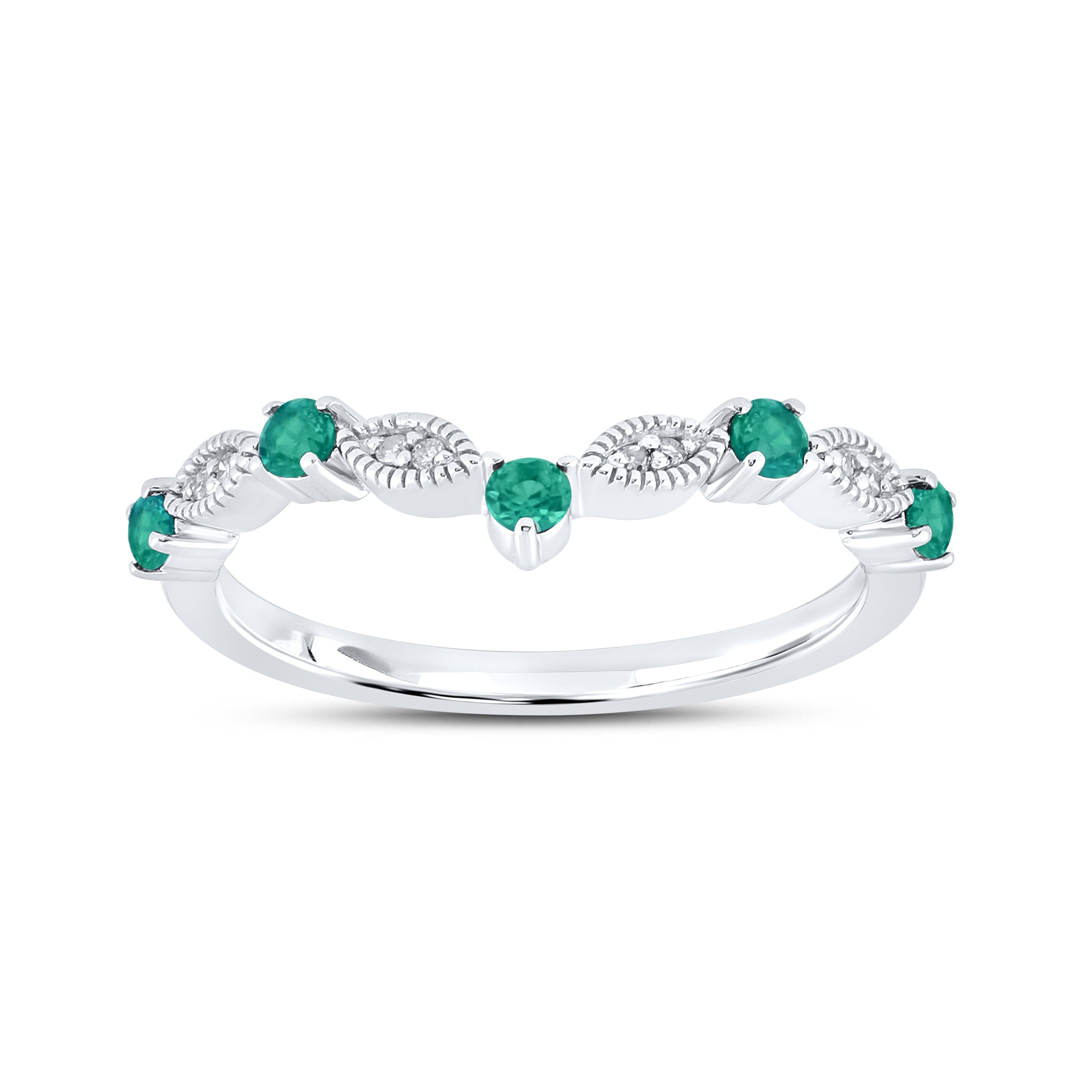14K WHITE GOLD LAB CREATED EMERALD 0.03 CTW DIAMOND RING