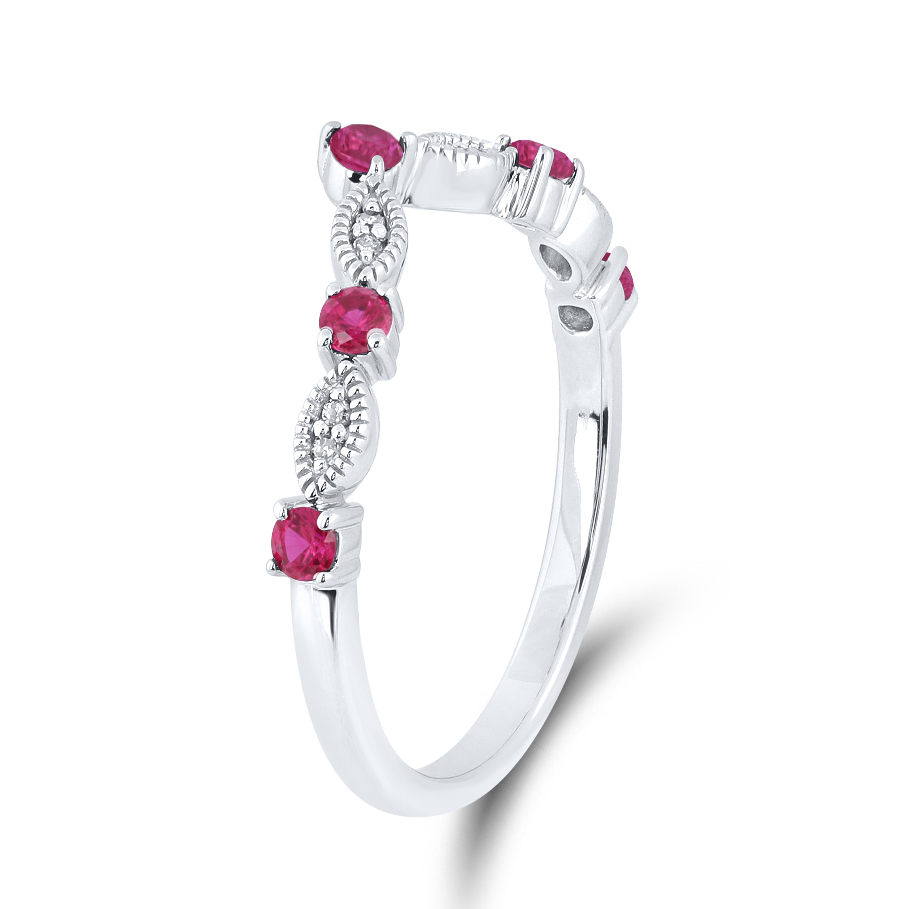 14kt White Gold 0.28 CTW Natural Diamond with Lab Created Ruby Ring