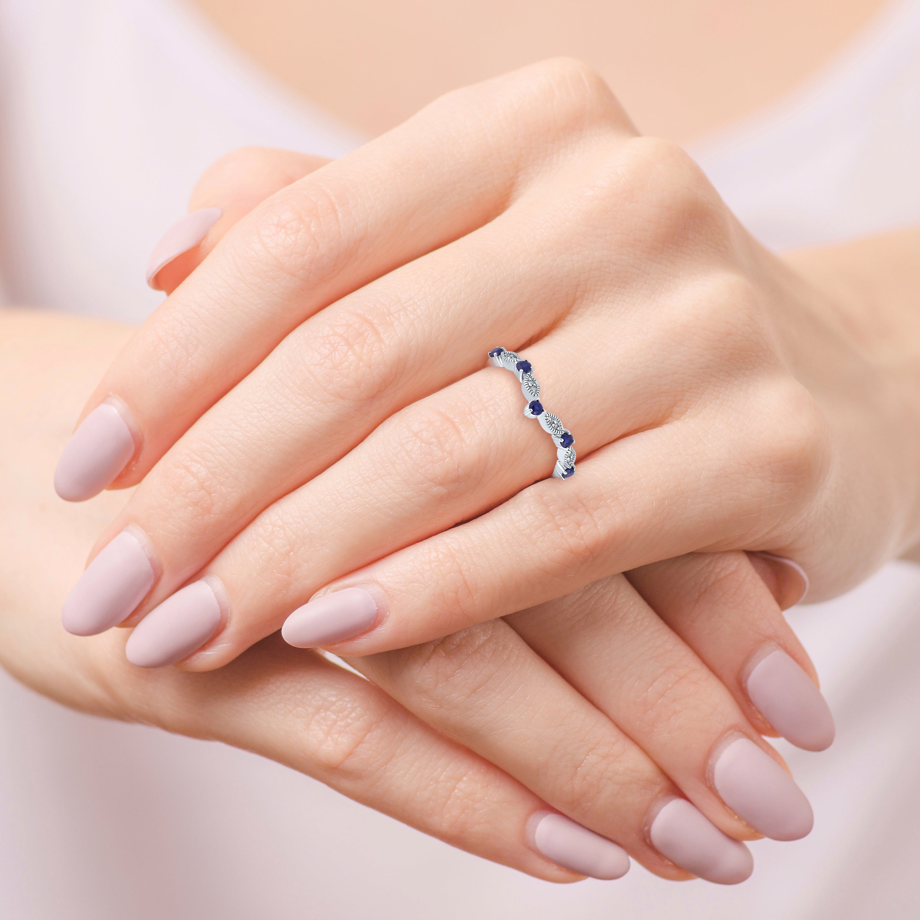 14kt White Gold 0.28 CTW Natural Diamond with Lab Created Blue Sapphire Ring