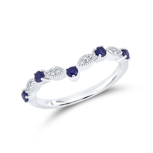 14kt White Gold 0.28 CTW Natural Diamond with Lab Created Blue Sapphire Ring