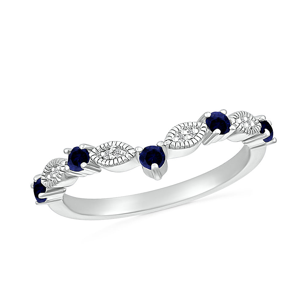 14K WHITE GOLD LAB SAPPHIRE 0.03 CTW DIAMOND RING