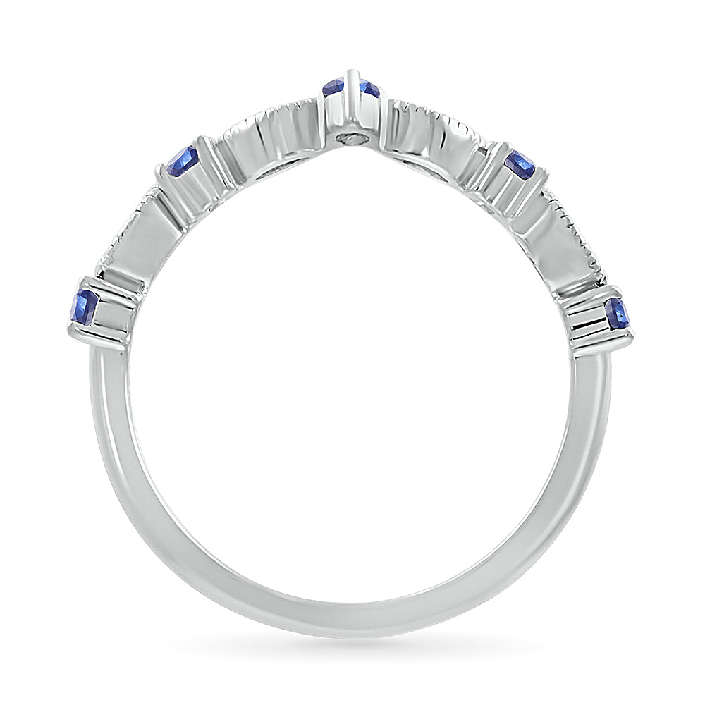 14K WHITE GOLD LAB SAPPHIRE 0.03 CTW DIAMOND RING