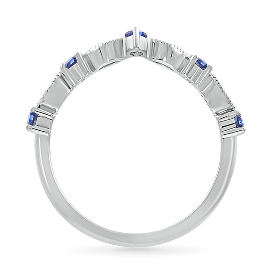 14K WHITE GOLD LAB SAPPHIRE 0.03 CTW DIAMOND RING