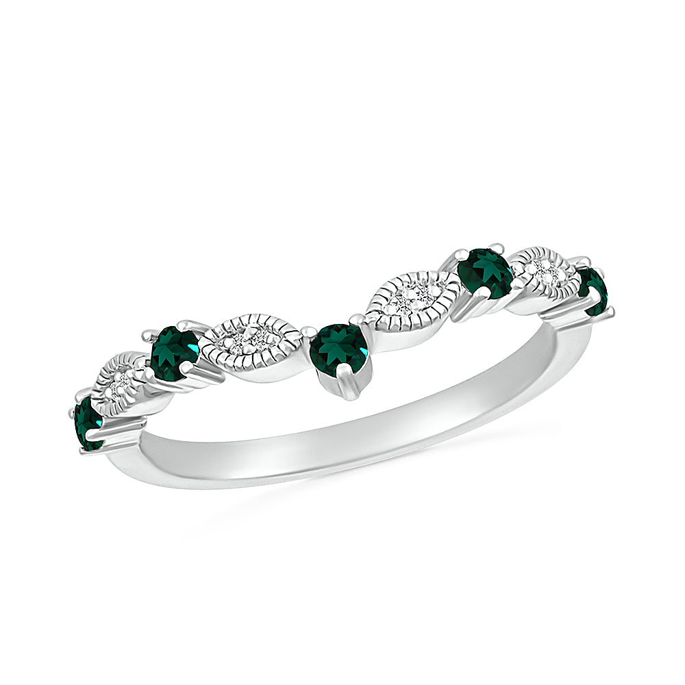 14K WHITE GOLD LAB CREATED EMERALD 0.03 CTW DIAMOND RING