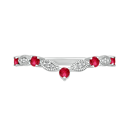 14K WHITE GOLD LAB CREATED RUBY 0.03 CTW DIAMOND RING