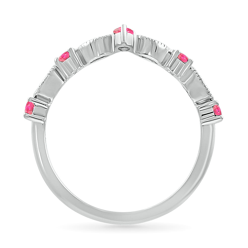 14K WHITE GOLD LAB CREATED RUBY 0.03 CTW DIAMOND RING