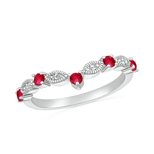 14K WHITE GOLD LAB CREATED RUBY 0.03 CTW DIAMOND RING