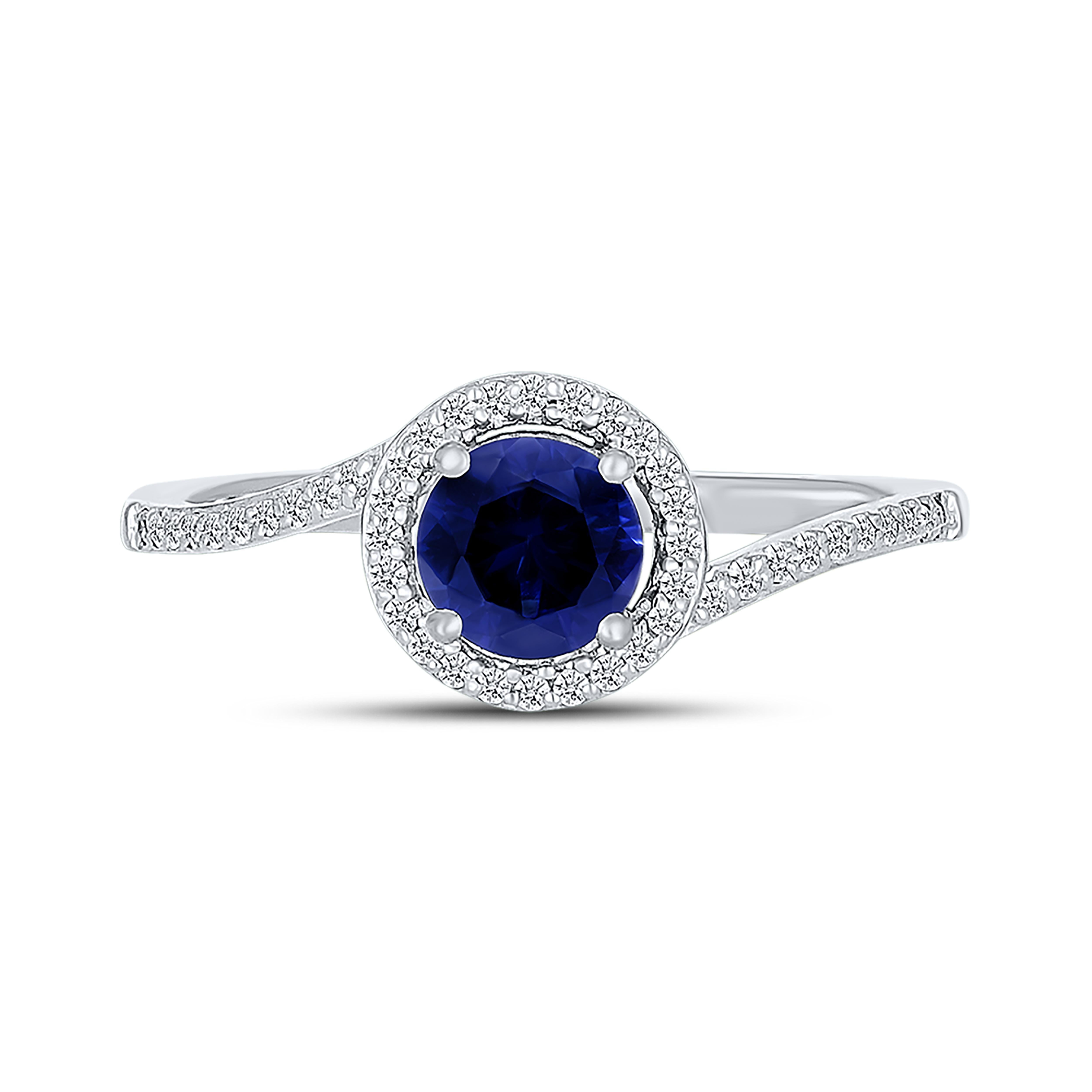 14K WHITE GOLD LAB CREATED SAPPHIRE 0.68 CTW DIAMOND RING