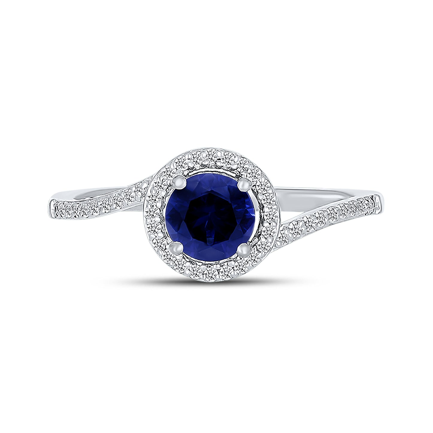 14K WHITE GOLD LAB CREATED SAPPHIRE 0.68 CTW DIAMOND RING