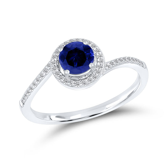 14K WHITE GOLD LAB CREATED SAPPHIRE 0.68 CTW DIAMOND RING