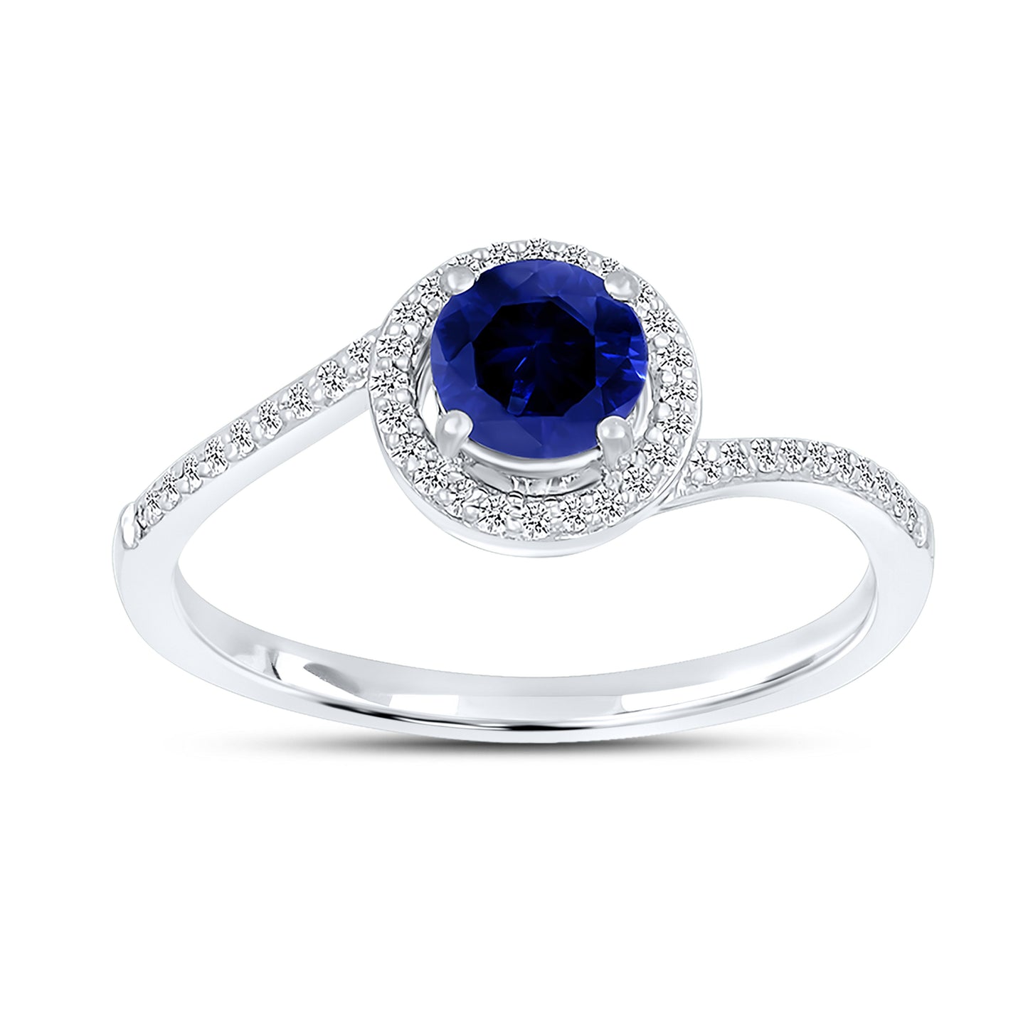 14K WHITE GOLD LAB CREATED SAPPHIRE 0.68 CTW DIAMOND RING