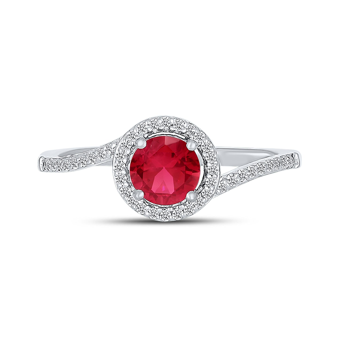 14K WHITE GOLD LAB CREATED RUBY 0.13 CTW DIAMOND RING