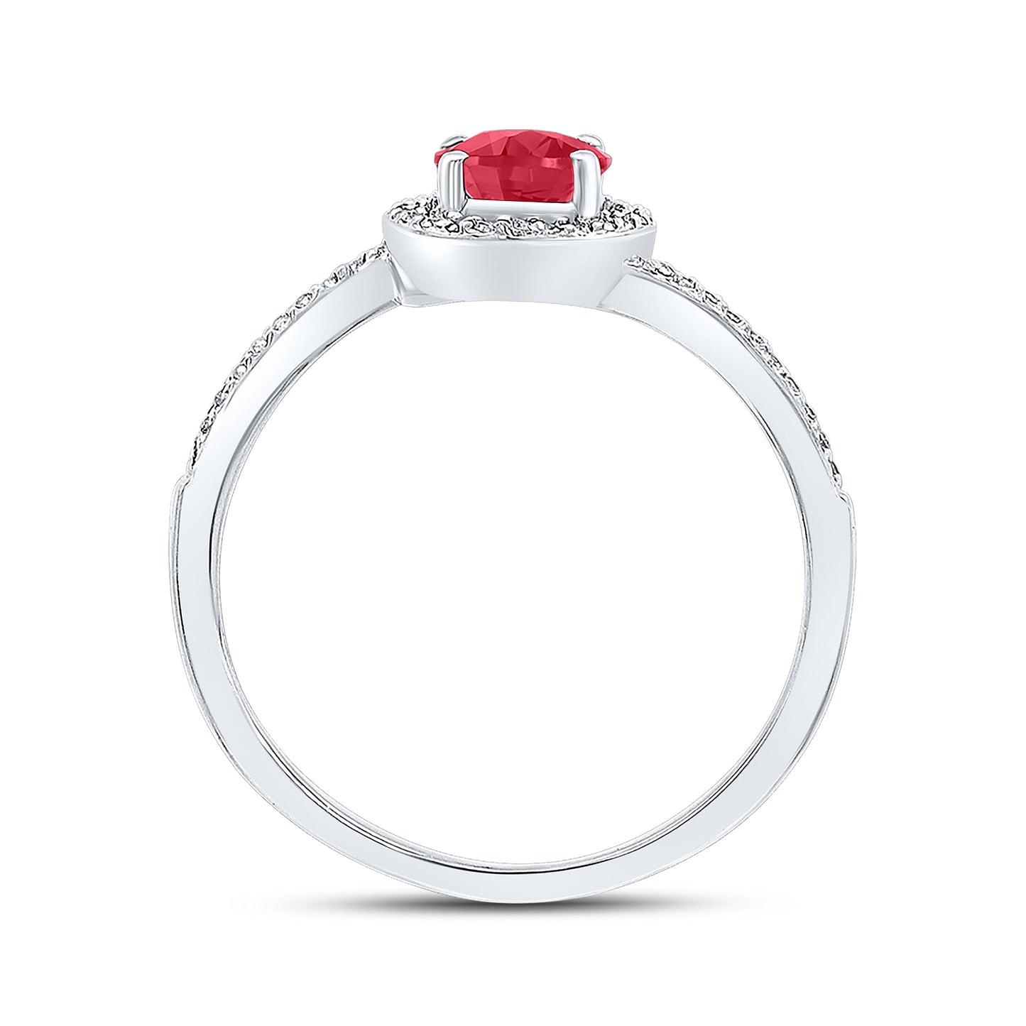 14K WHITE GOLD LAB CREATED RUBY 0.13 CTW DIAMOND RING