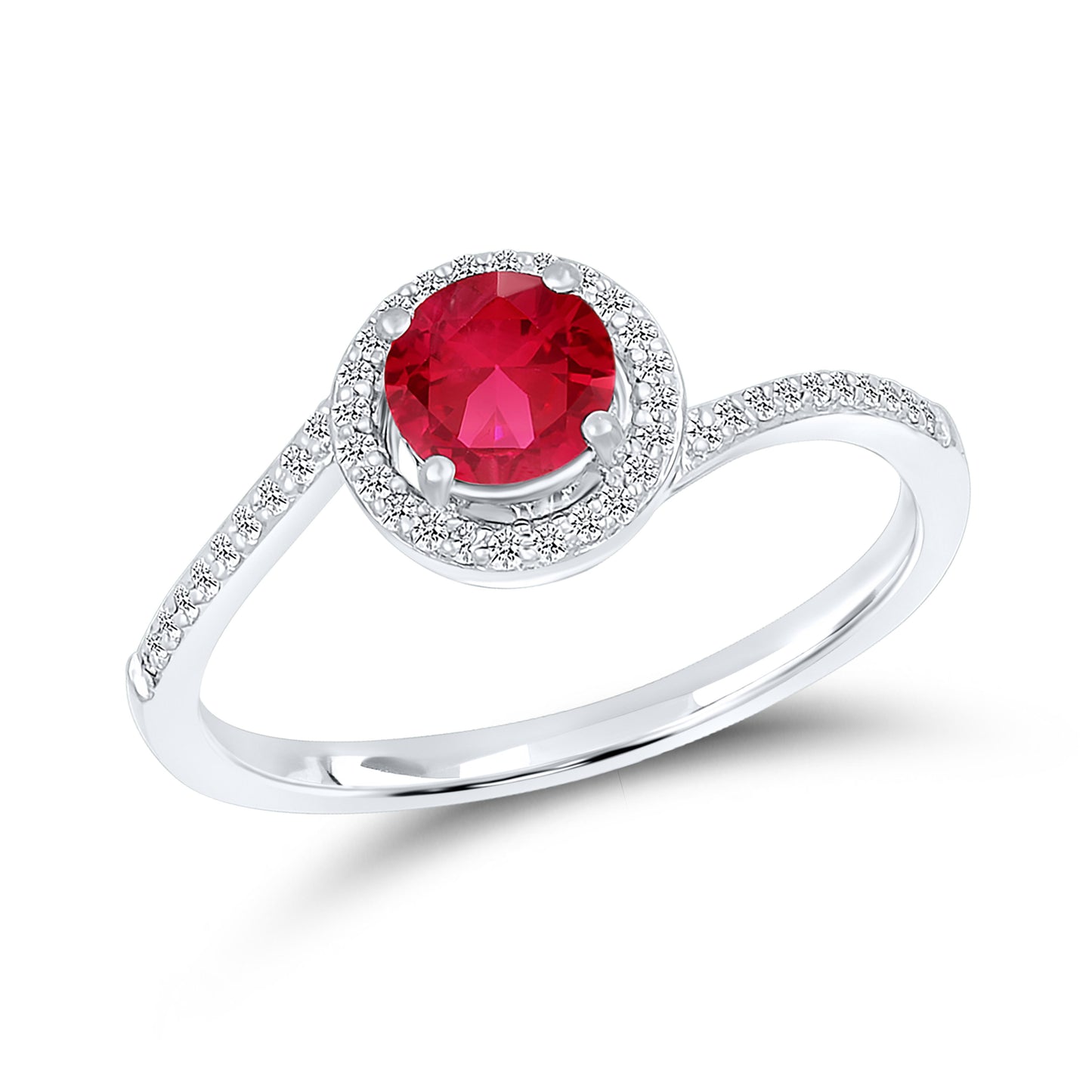 14K WHITE GOLD LAB CREATED RUBY 0.13 CTW DIAMOND RING