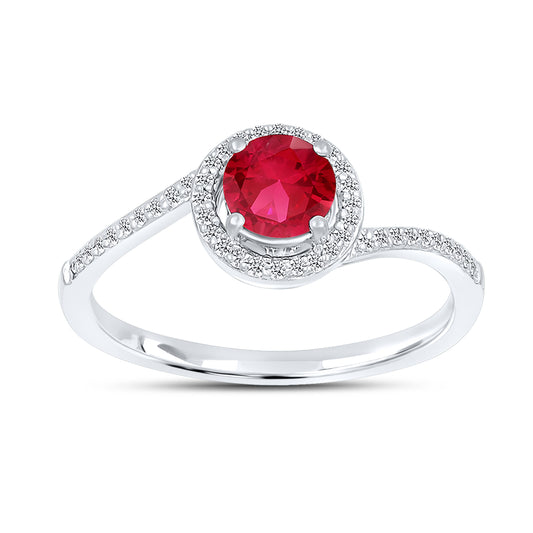 14K WHITE GOLD LAB CREATED RUBY 0.13 CTW DIAMOND RING