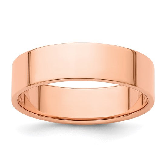 14kt Rose Gold 6mm Lightweight Flat Wedding Band Size 10