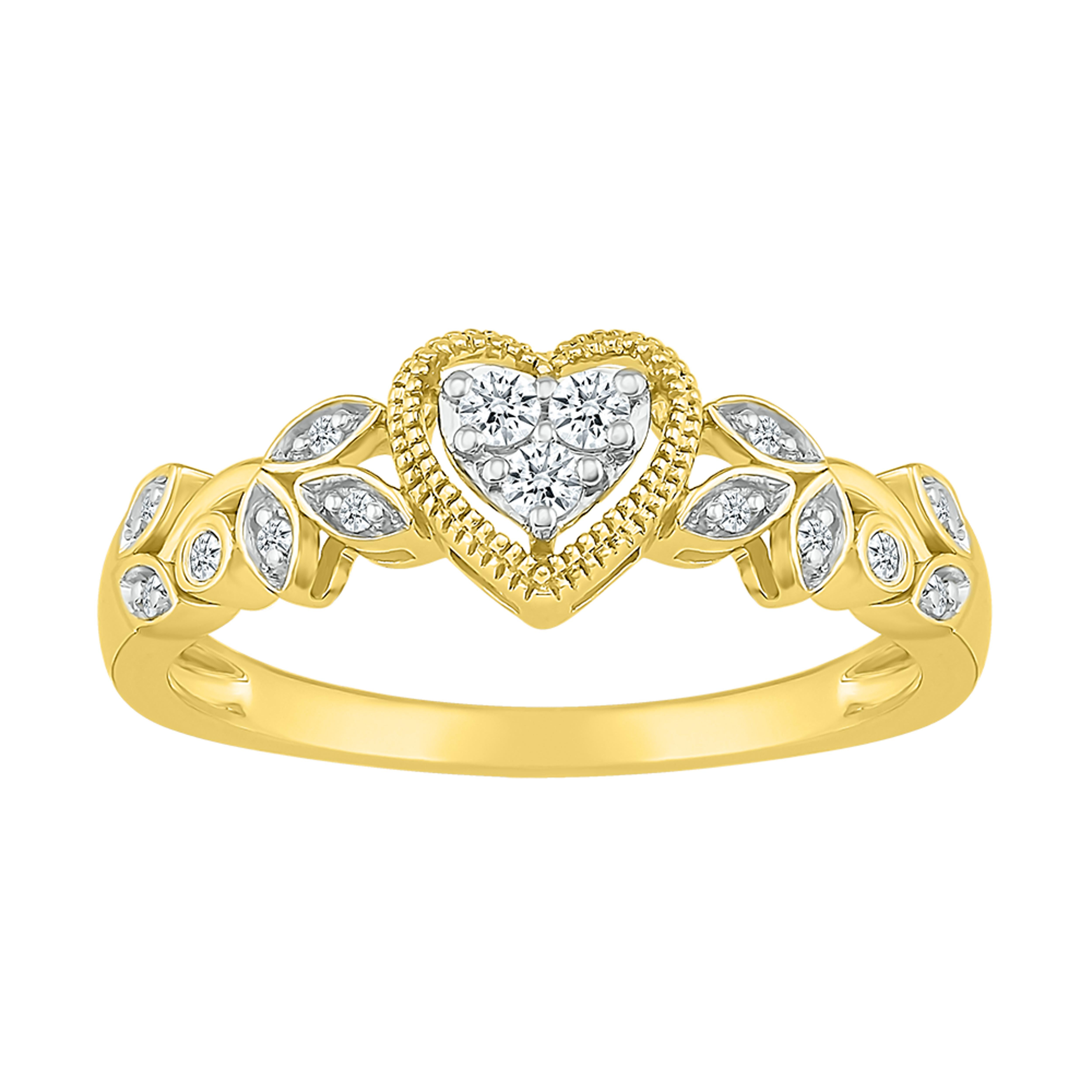 14K Yellow Gold 0.12 CTW Diamond Heart Promise Ring
