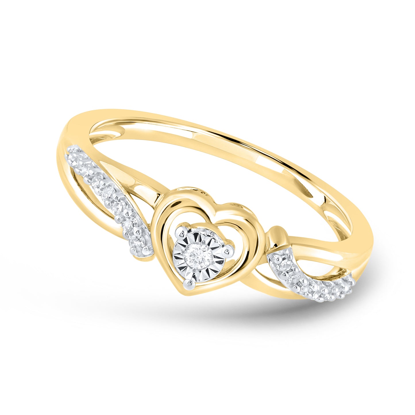 14K Yellow Gold 0.10 CTW Diamond Heart Ring