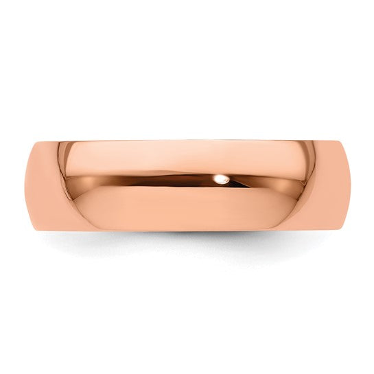14kt Rose Gold 6mm Lightweight Half Round Wedding Band Size 8