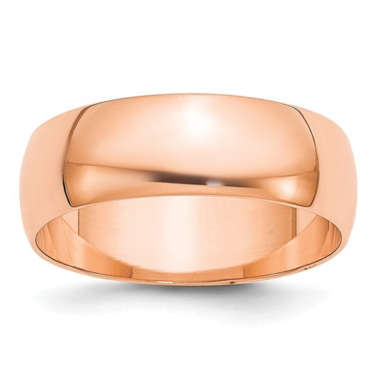 14kt Rose Gold 6mm Lightweight Half Round Wedding Band Size 7.5
