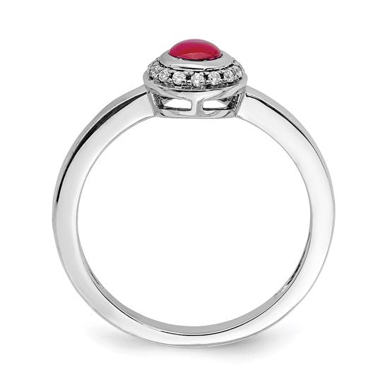 14kt White Gold Diamond and Cabochon Ruby Ring