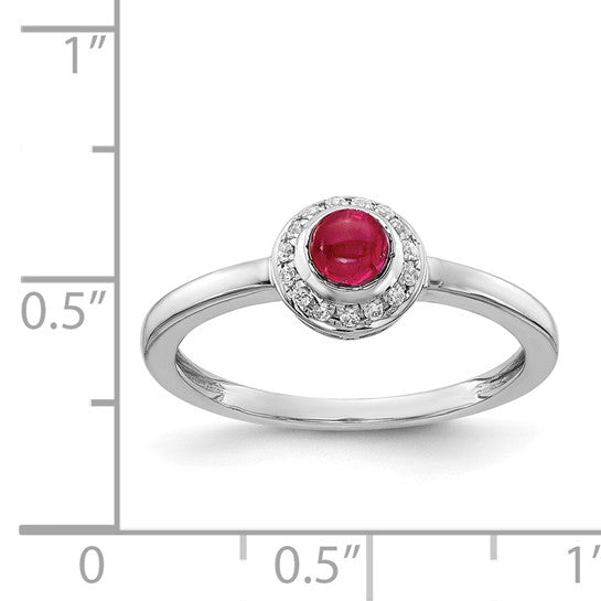 14kt White Gold Diamond and Cabochon Ruby Ring