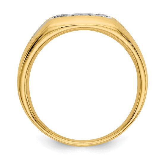 14kt Yellow Gold with Rhodium Diamond Mens Ring