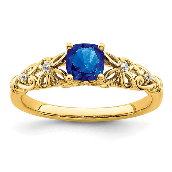 14kt Yellow Gold Polished Sapphire and Diamond Ring