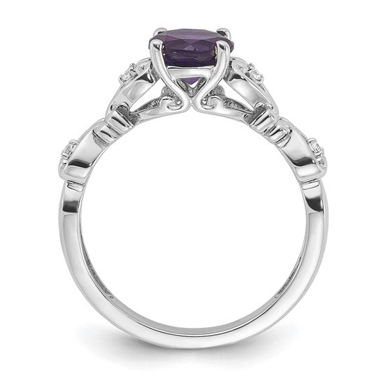 14kt White Gold Polished Amethyst and Diamond Ring