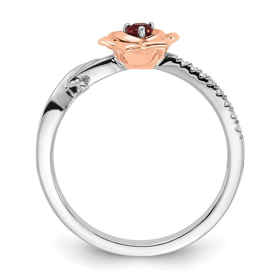 14KT Two-tone White & Rose Ruby and Diamond Flower Ring