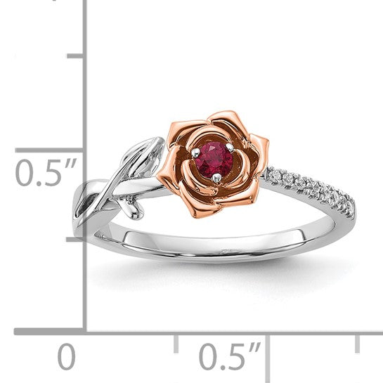 14KT Two-tone White & Rose Ruby and Diamond Flower Ring