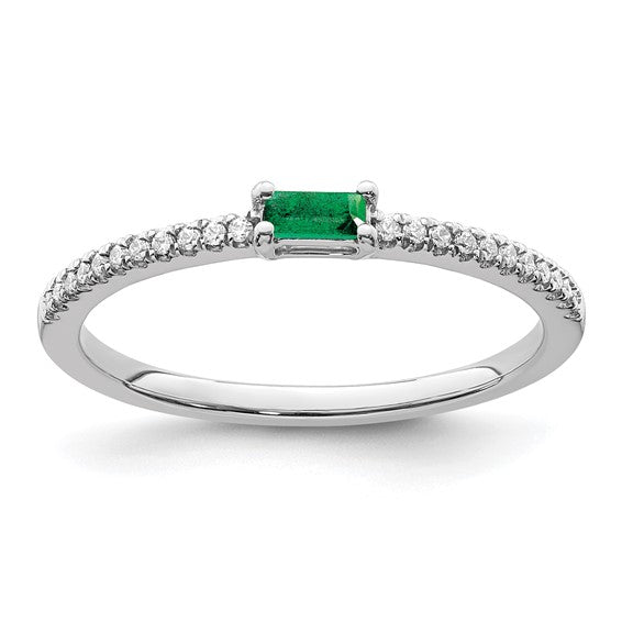 14kt White Gold Polished Emerald and Diamond Ring