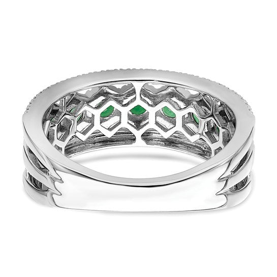 14kt White Gold Polished Emerald and Diamond Ring