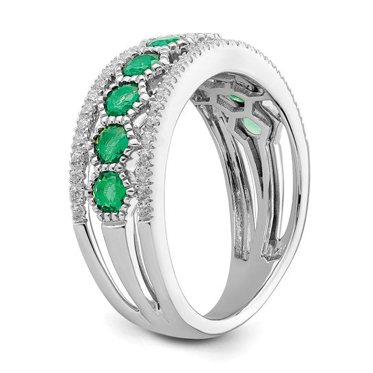 14kt White Gold Polished Emerald and Diamond Ring