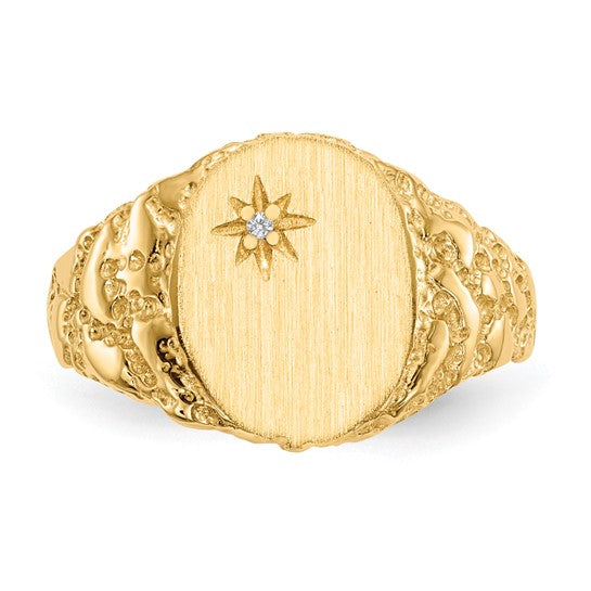 14kt Yellow Gold 9.0x11.0mm Closed Back AAA Diamond Signet Ring