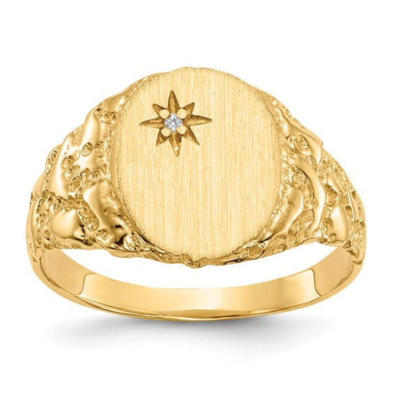 14kt Yellow Gold 9.0x11.0mm Closed Back AAA Diamond Signet Ring