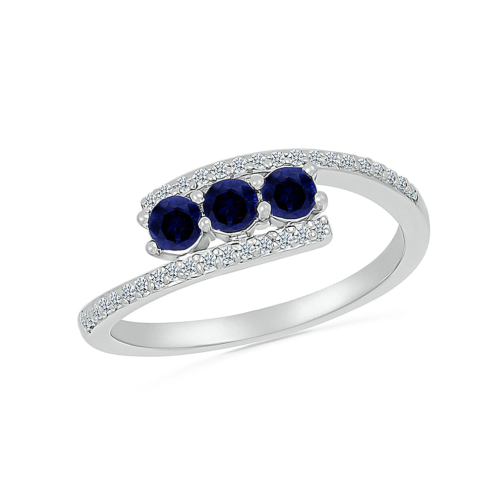 14K WHITE GOLD LAB CREATED SAPPHIRE 0.16 CTW DIAMOND RING